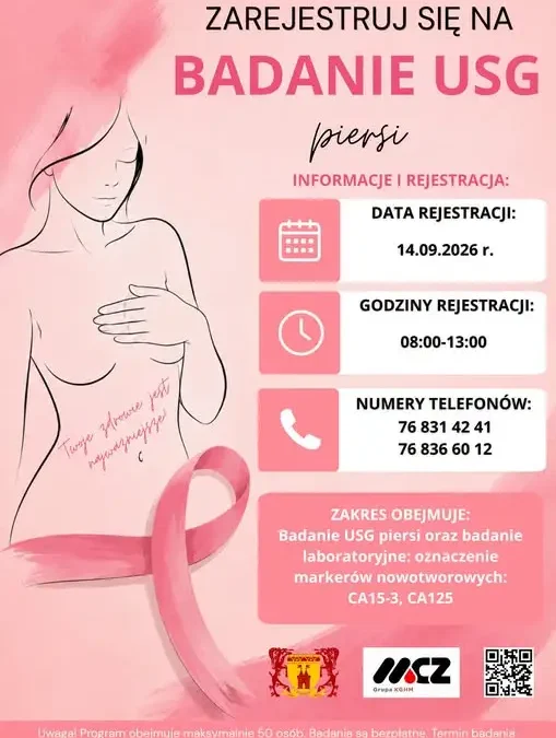 Bezpłatne badania USG piersi i markerów nowotworowych – rejestracja 14 września
