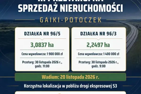 Gmina Jerzmanowa ogłasza III przetargi na sprzedaż działek w Gaikach-Potoczku