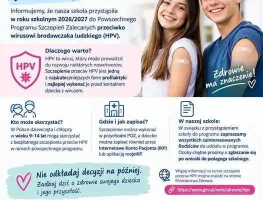 Rekrutacja do Szkoły Podstawowej i Przedszkola oraz program szczepień HPV