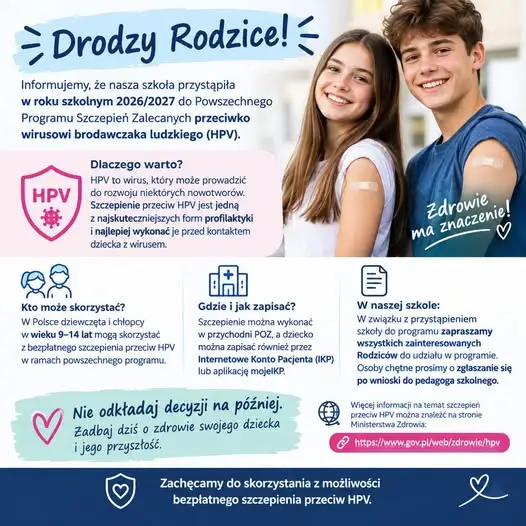 Szkoła Podstawowa w Białołęce zachęca do bezpłatnych szczepień przeciw HPV