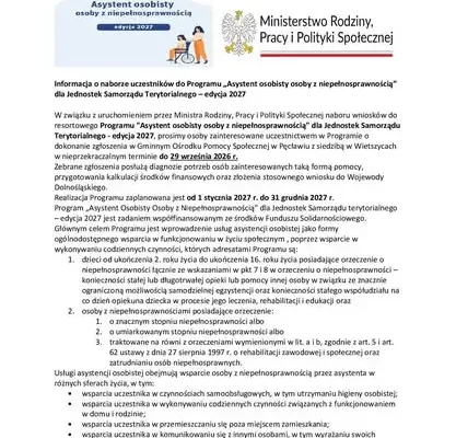 Nabór wniosków do programu „Asystent osobisty osoby z niepełnosprawnością” – edycja 2027