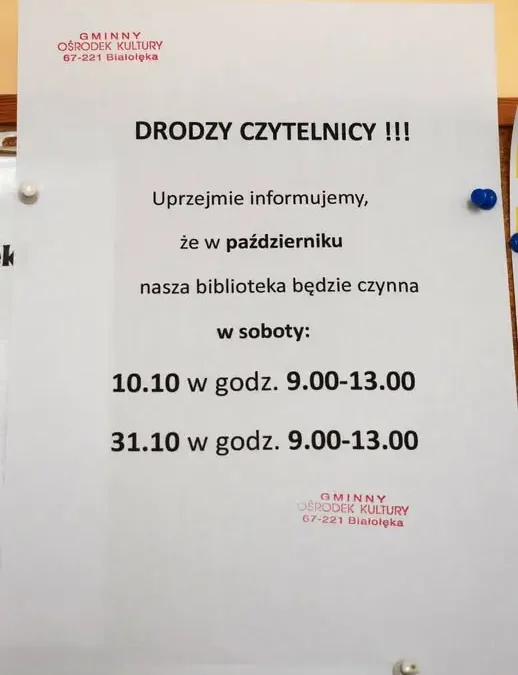 Biblioteka w Białejłęce zaprasza w październikowe soboty