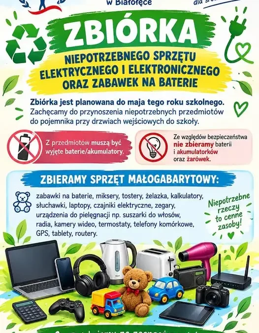 Szkoła w Białołęce zbiera niepotrzebny sprzęt elektroniczny i zabawki na baterie
