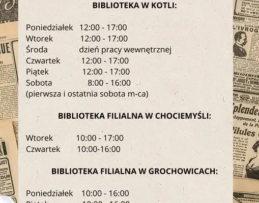 Godziny pracy bibliotek w Gminie Kotla – sprawdź harmonogram
