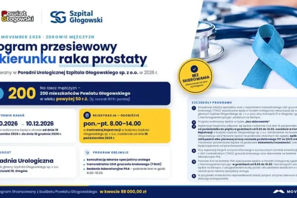 Bezpłatne badania prostaty dla 200 mężczyzn z Powiatu Głogowskiego – ruszają zapisy