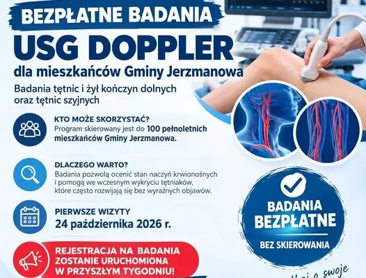 Bezpłatne USG Doppler dla mieszkańców gminy Jerzmanowa – zapisy już wkrótce